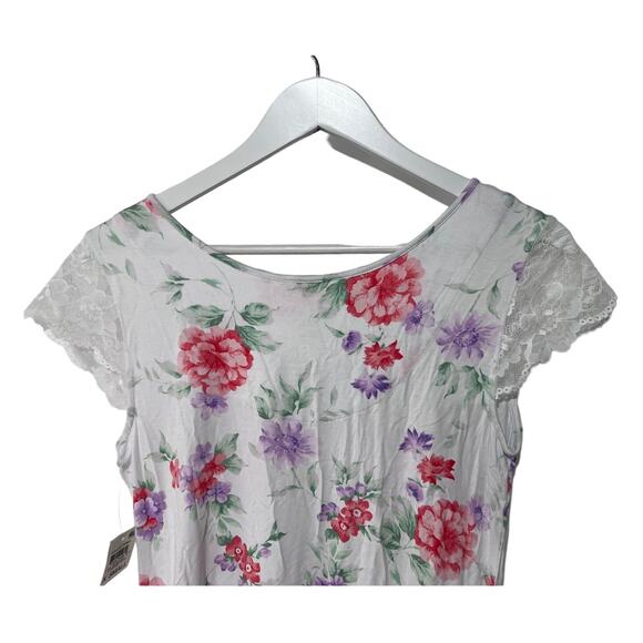CHARTER CLUB WOMENS LACE-SLEEVE CHEMISE NIGHTGOWN BLOSSOMS FLORAL WHITE XS - Picture 6 of 10